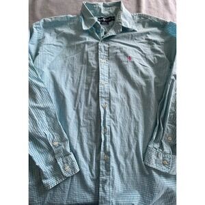 Polo Ralph Lauren Blake Mens XL Teal Gingham Plaid Cotton Button Down Shirt